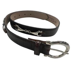 Vintage Talbots Belt Women L Brown Croc Embossed Italian Leather Horsebit Buckle